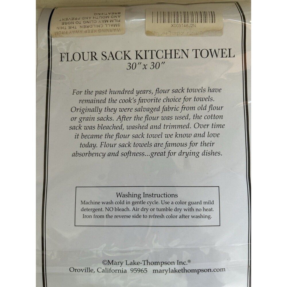 Mary Lake Thompson Flour Sack Kitchen Towel 30x30 Dog Leaf Crown Flower NWT - Picture 3 of 3